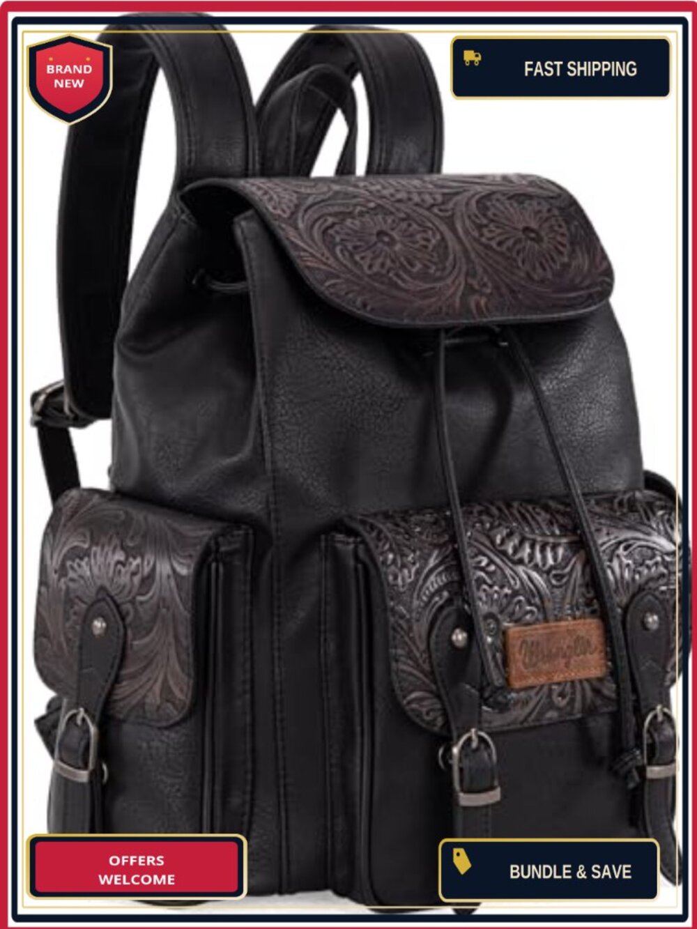 Western Floral Tooled Backpack Purse for Women - Faux Leather Laptop Travel Bag